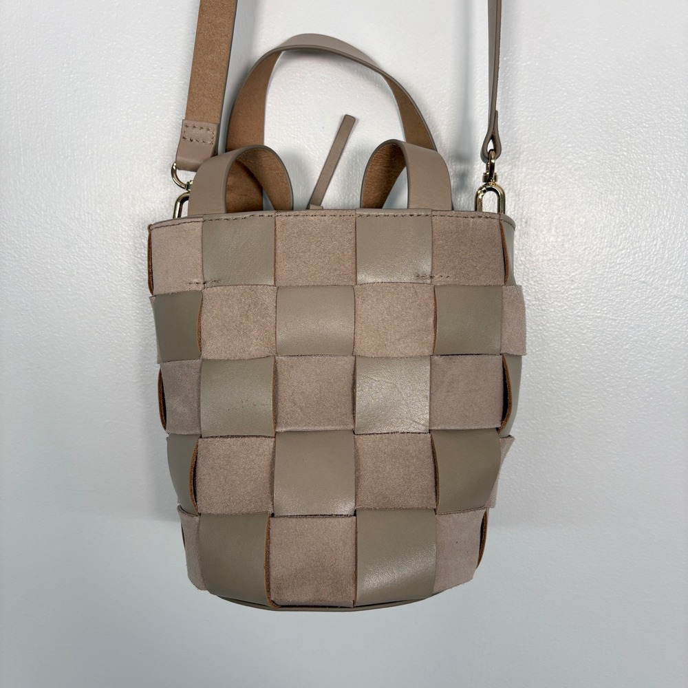 J. Crew Womens Woven Leather Crossbody Bag Small Taupe Berkeley Bucket‎ FA22